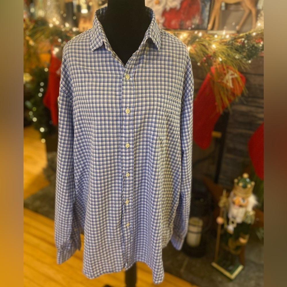 Ralph Lauren Polo  Blue and White Checkered Men's Shirt XL